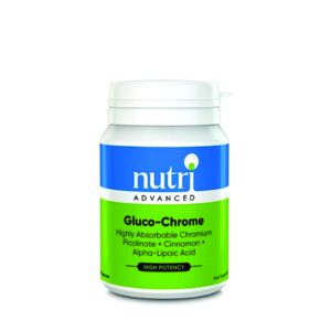 A jar of Nutri Advanced Gluco-Chrome capsules
