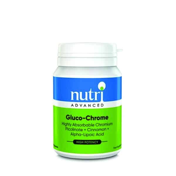 A jar of Nutri Advanced Gluco-Chrome capsules
